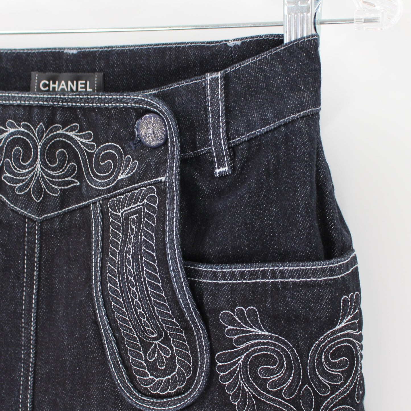 CHANEL Embroidered Denim Shorts