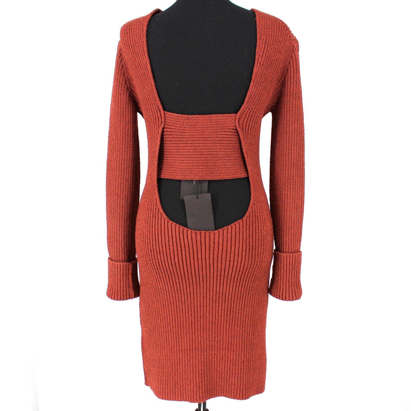 Bottega Veneta Ribbed Knit Silk Blend Rust Cut Out Mini Dress