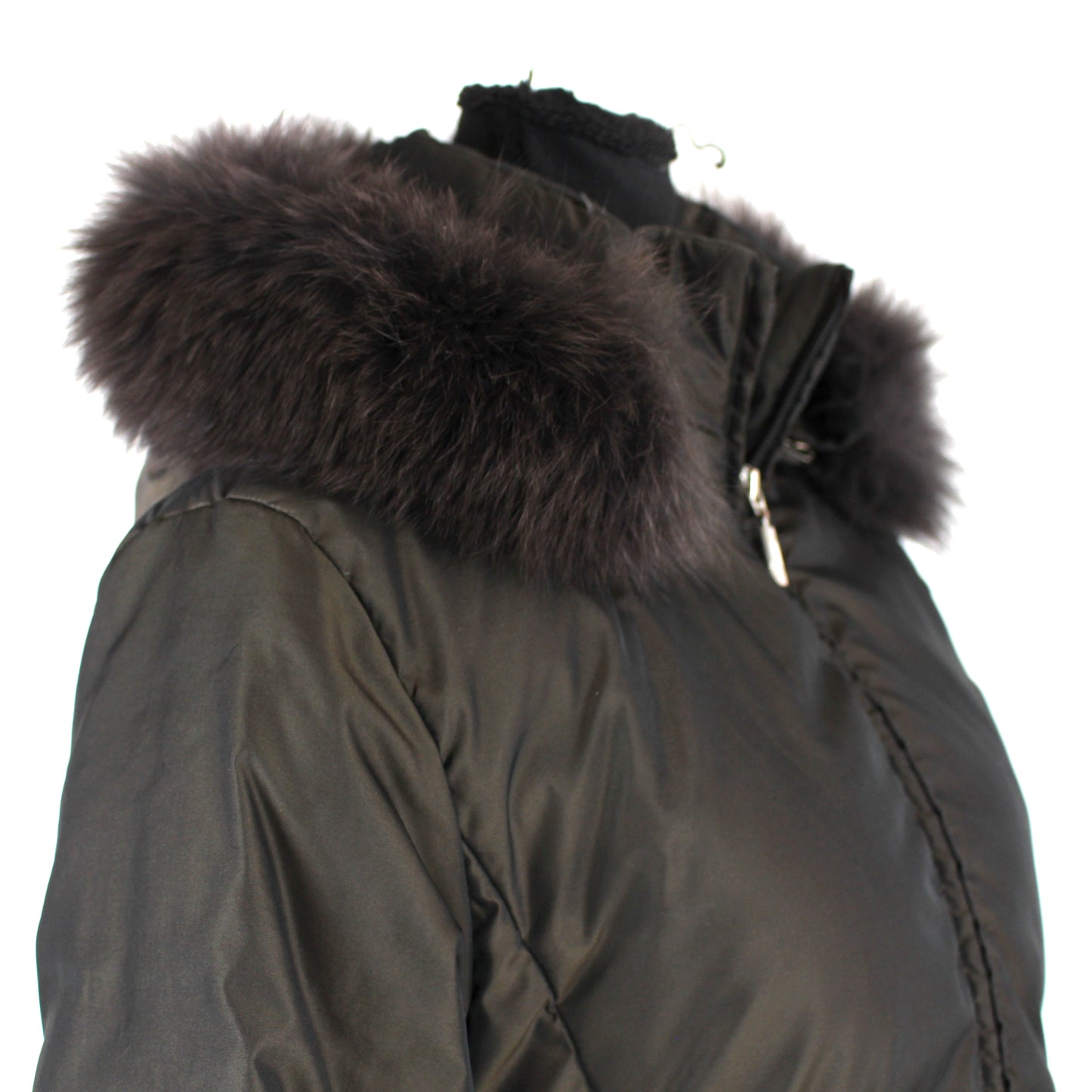 Moncler Down Fur Trim Hooded Coat