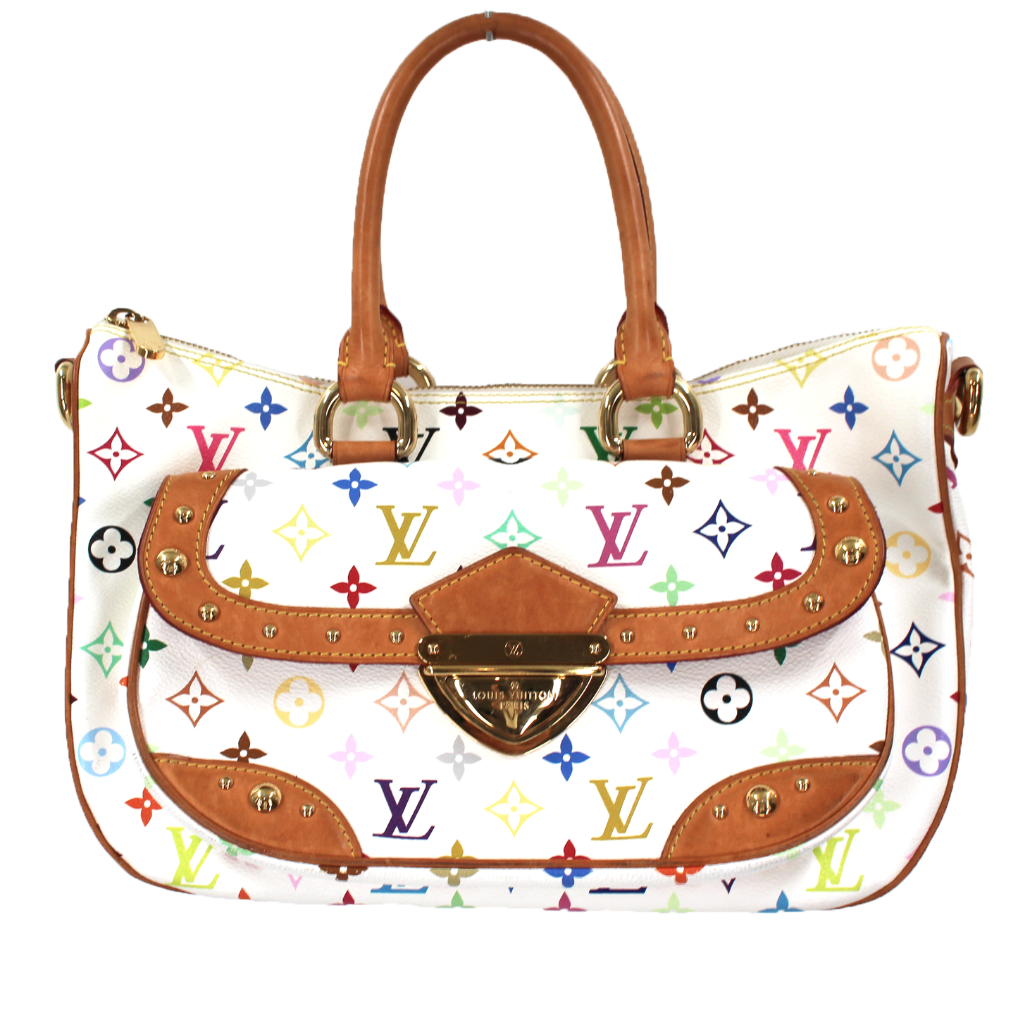 louis-vuitton white multi color handbag