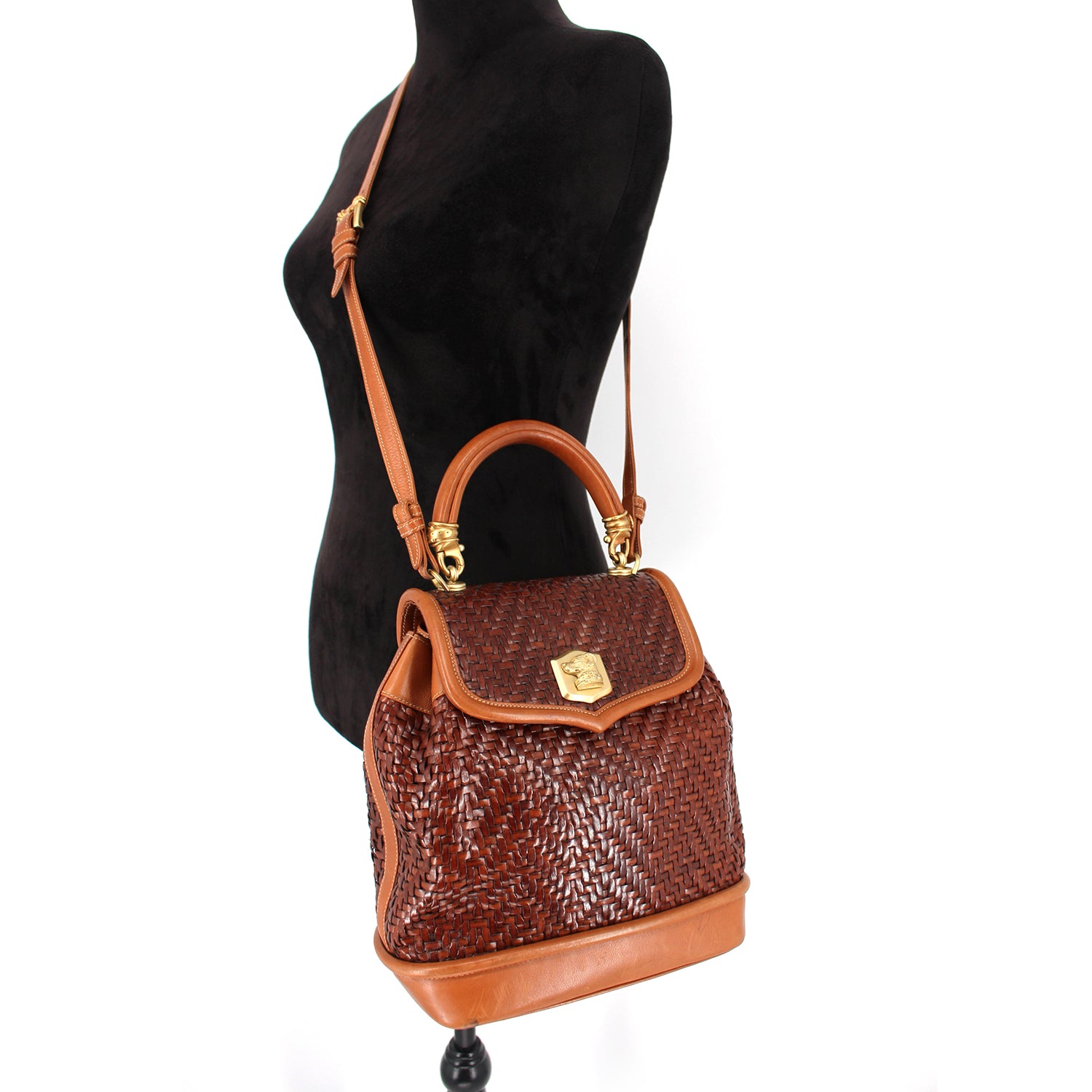 Pre-Owned Barry BALLY handbag shoulder bag B TURN SMALL black x gold yellow  leather (Good) - Walmart.com
