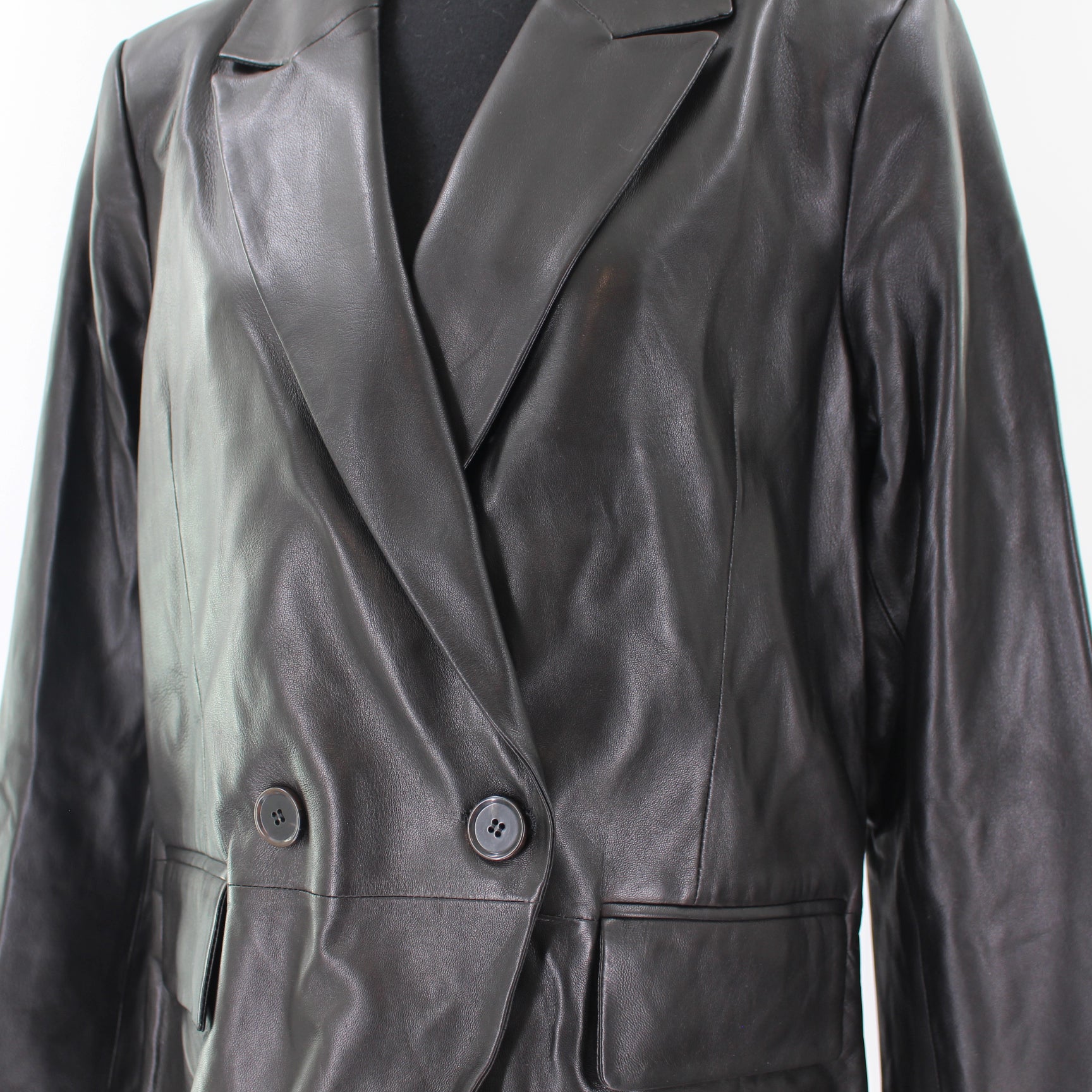 Anine Bing Grace Buttery Soft Black Leather Double Breasted Blazer