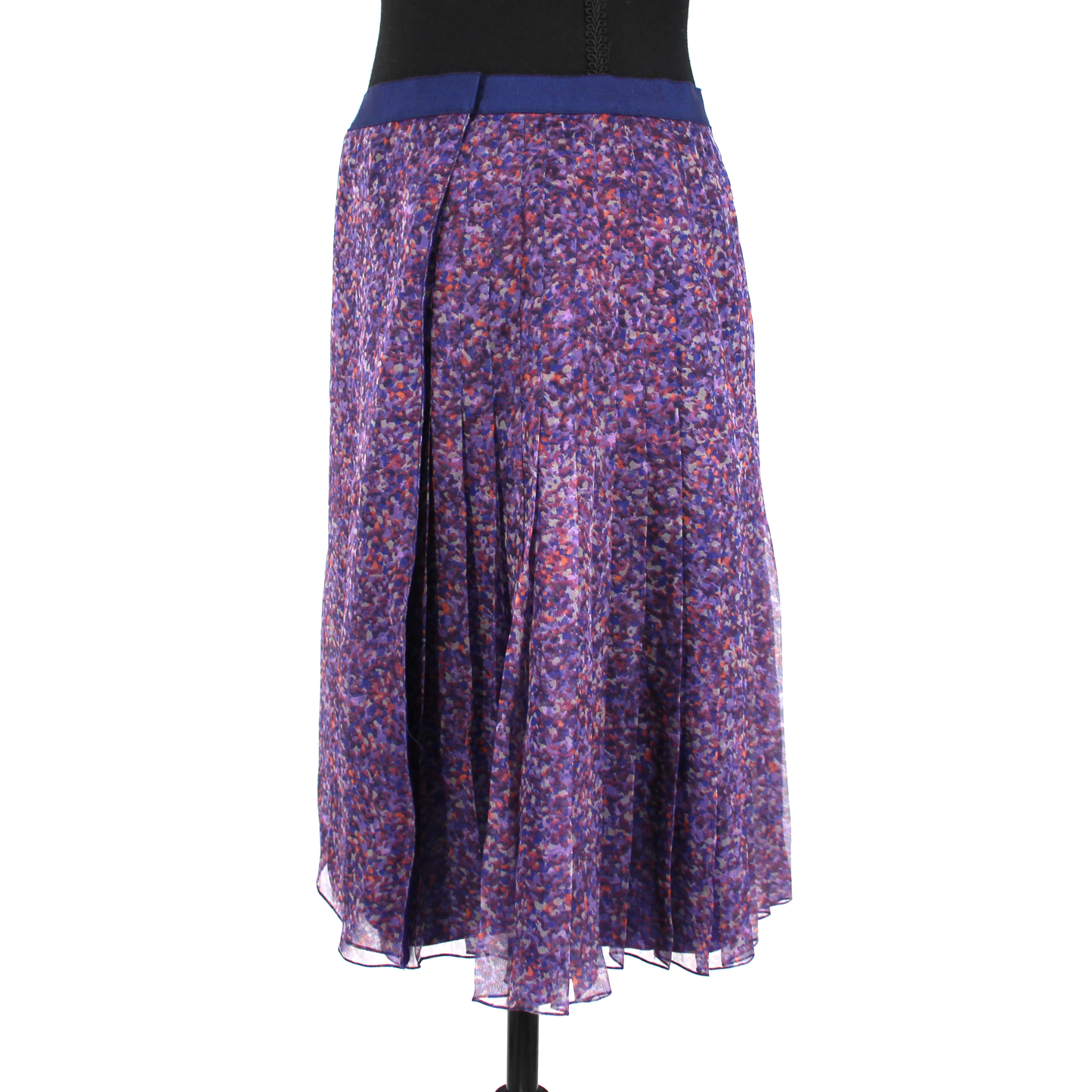 Christian Dior Silk Wrap A-Line Pleated Abstract Navy/Purple Skirt