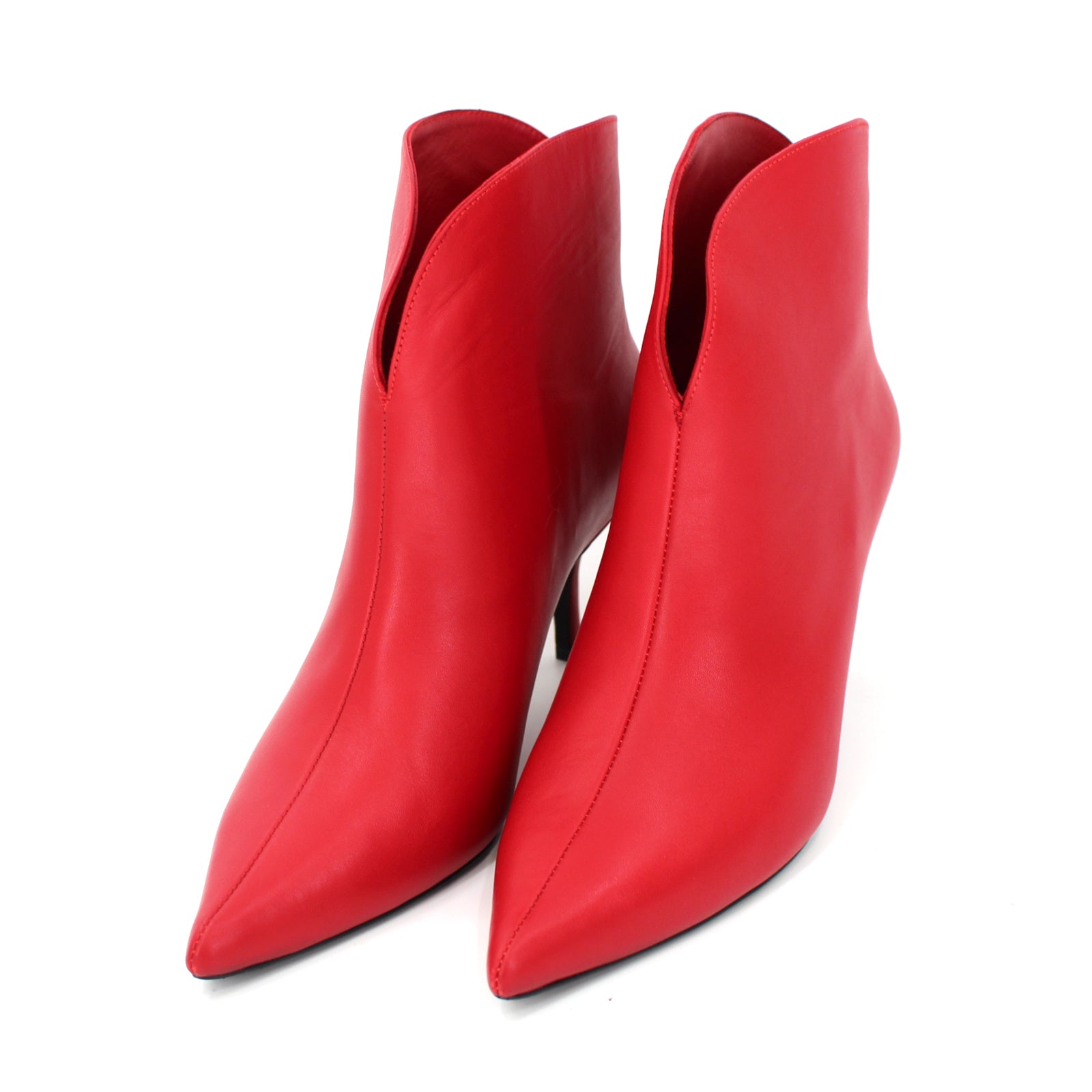 Anine Bing Annabelle Red Leather Pull On Kitten Heel Ankle Bootie