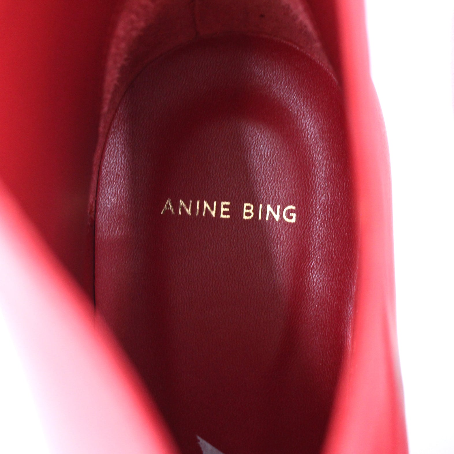 Anine Bing Annabelle Red Leather Pull On Kitten Heel Ankle Bootie