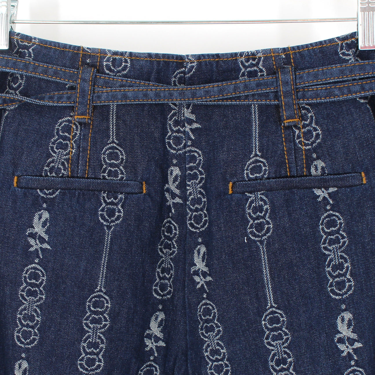 Tory Burch Gemini Jacquard Chain Pattern Denim Trousers Pants 4 – The  Closet New York
