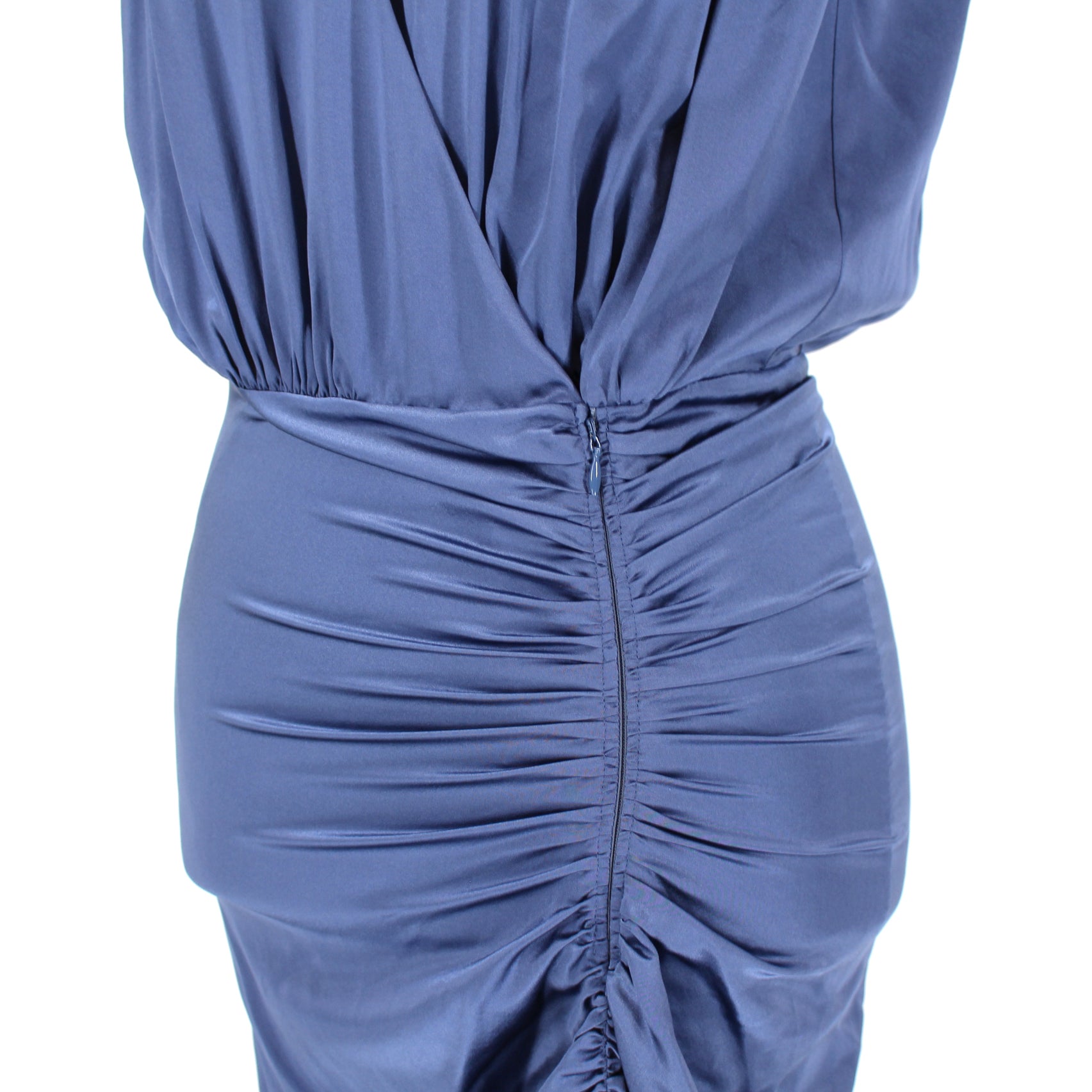 Veronica Beard Casela Blue Silk Ruched V-Neck Midi Dress – The