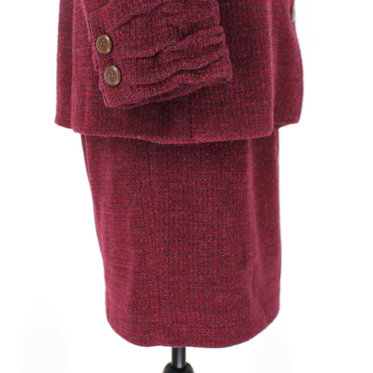 CHANEL Burgundy Wool Tweed Lined 2 Pc Pencil Skirt Blazer Set