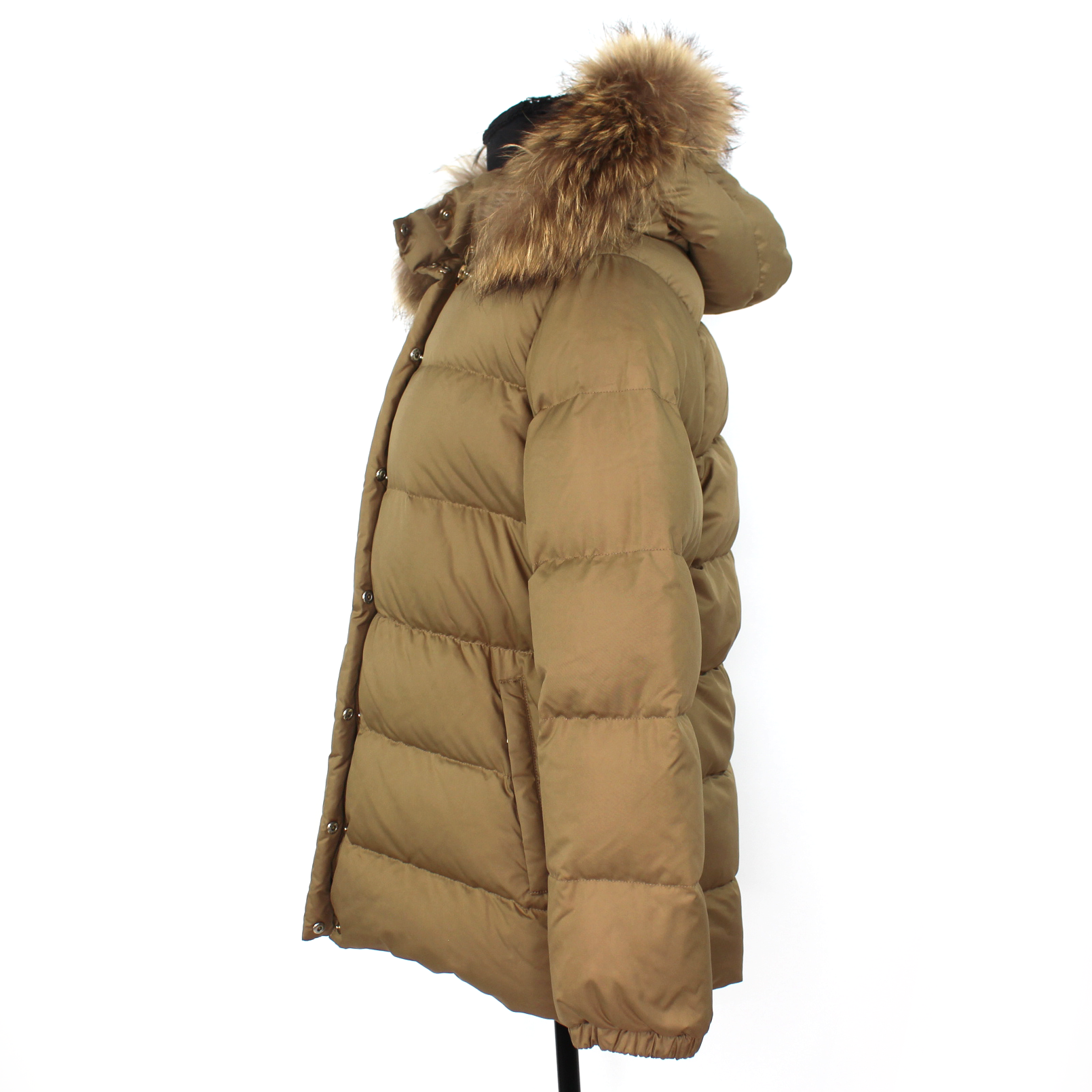 Moncler Camel Tan Down Filled Puffer Fur Trim Hooded Coat The Closet New York