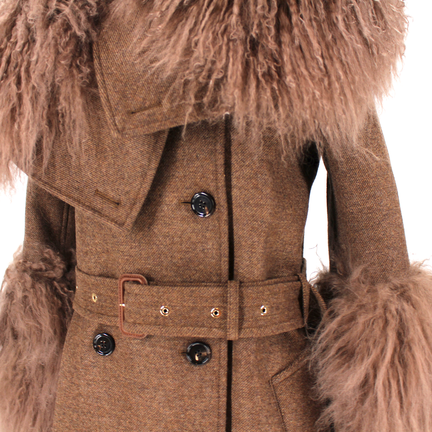 Burberry Shearling Trim Belted Coat