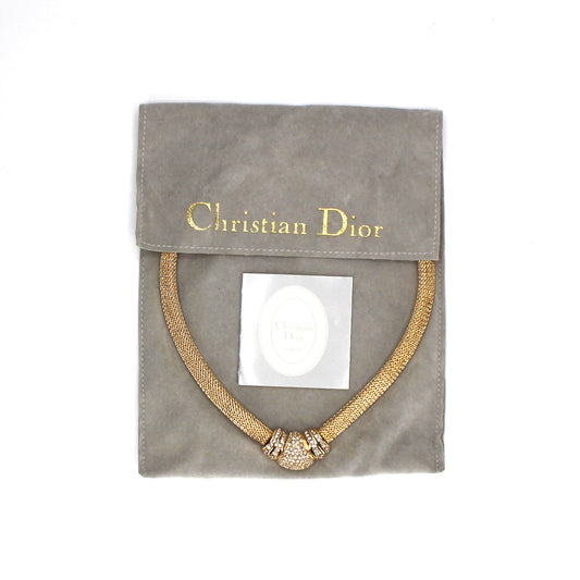 Dior Mesh Gold Plated Crystal Necklace