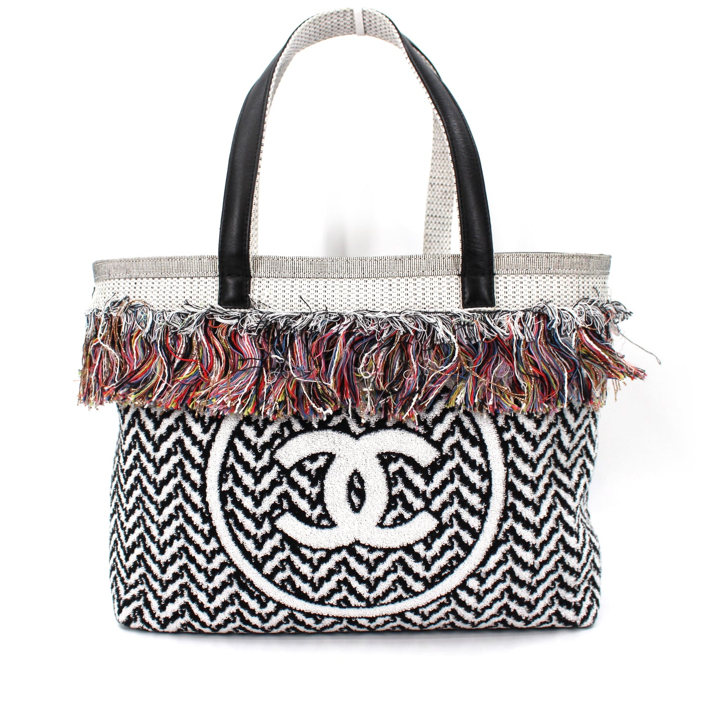 Chanel CC Mark Terry Cloth Fringe Lamb Leather Beach Tote Set – The Closet  New York