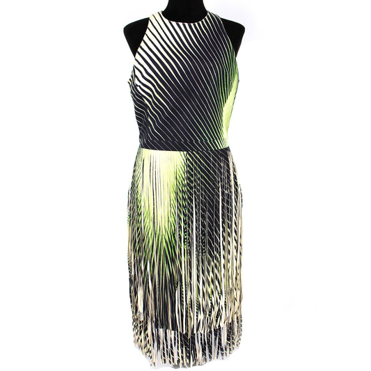 NWT Tamara Mellon Lambskin Fringe Dress Green Size 8